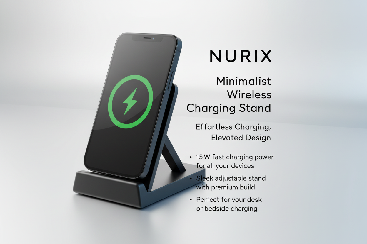 Sleek Wireless Charging Stand – Fast Charge, Minimal Design